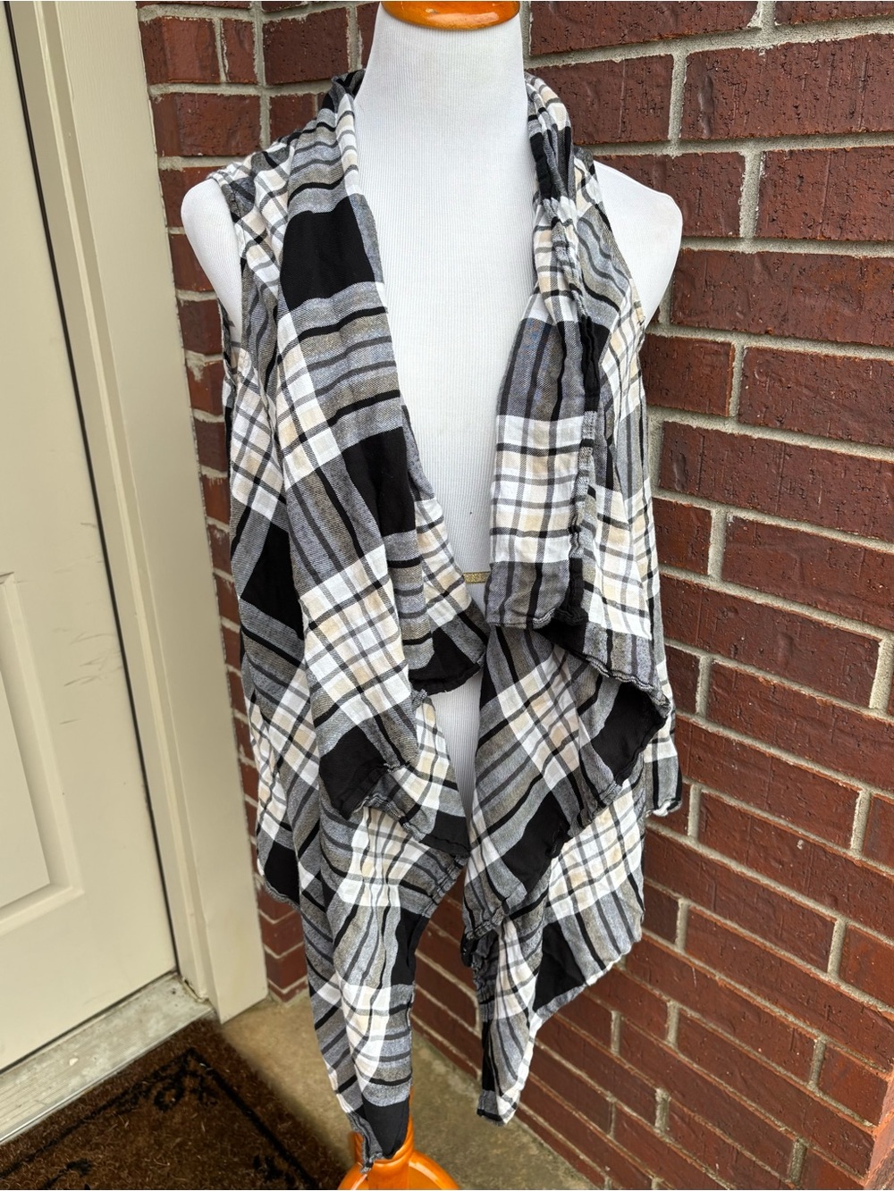 Black & White Plaid Draped Vest